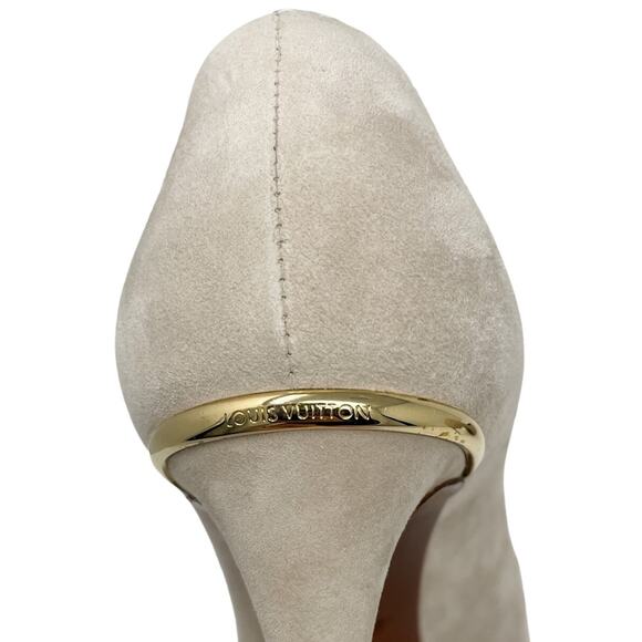 Louis Vuitton Eyeline neutral suede peep toe platform pumps size 37 US6.5 - Picture 7 of 14